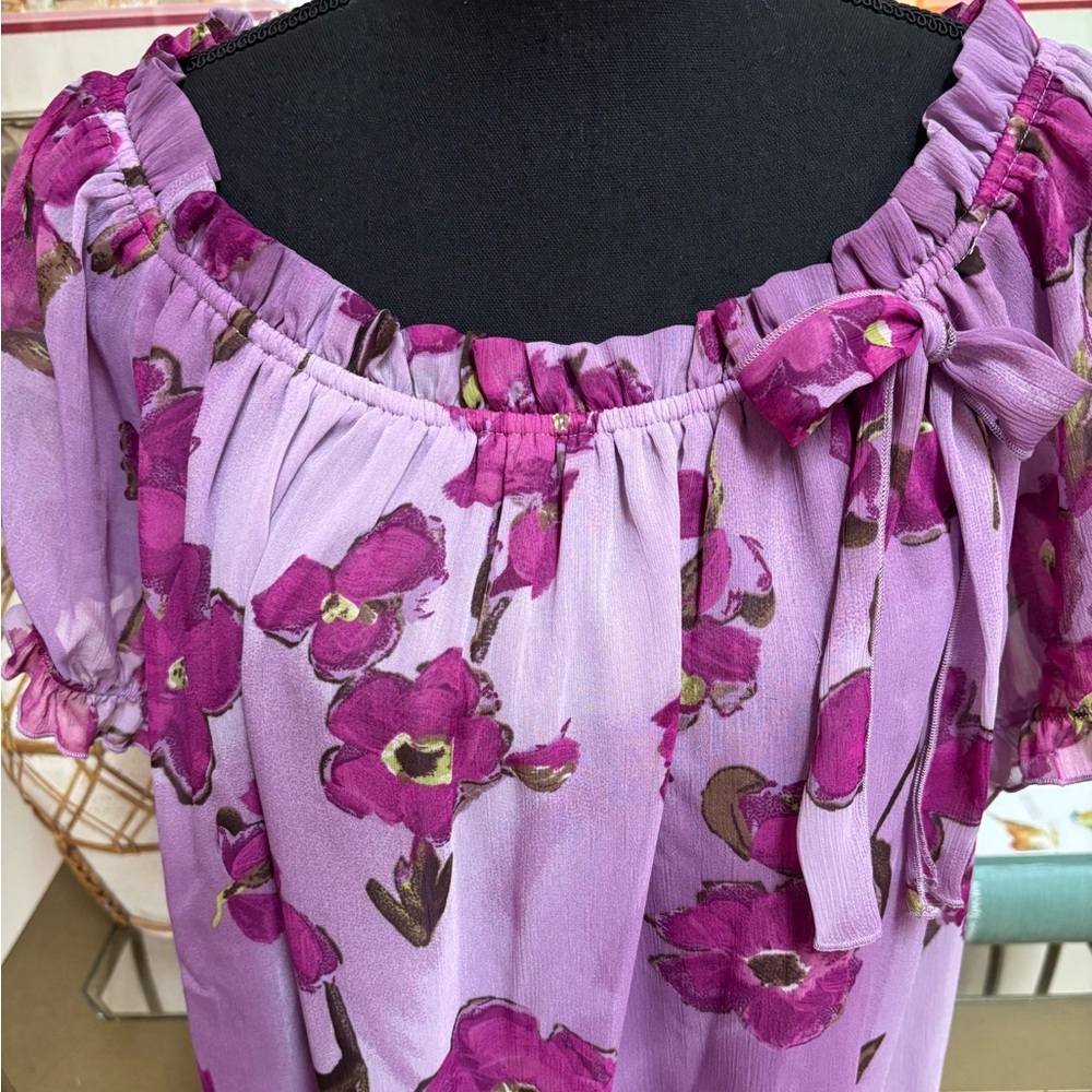 APT 9 PURPLE FLORAL PUFF SLEEVE BOW DETAIL BOHO RUFFLE PEASANT BLOUSE SIZE XL - Picture 10 of 10